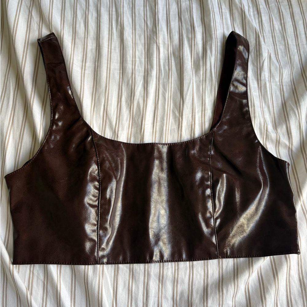 Forever 21 Chocolate Brown Faux Leather Crop Top